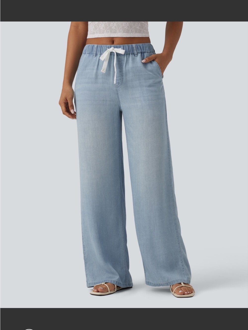 HALARA Light Blue Wide-Leg Drawstring Jeans
